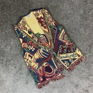 Sugar Street Weavers Sleeveless Cardigan Sweater Garden Fruit Vegetables OS